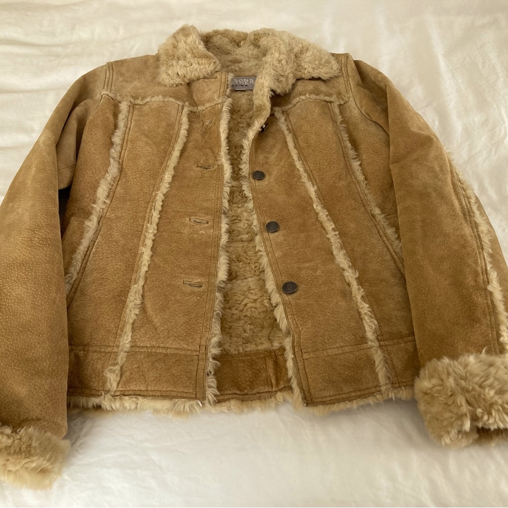 Leather coat soft furry lining